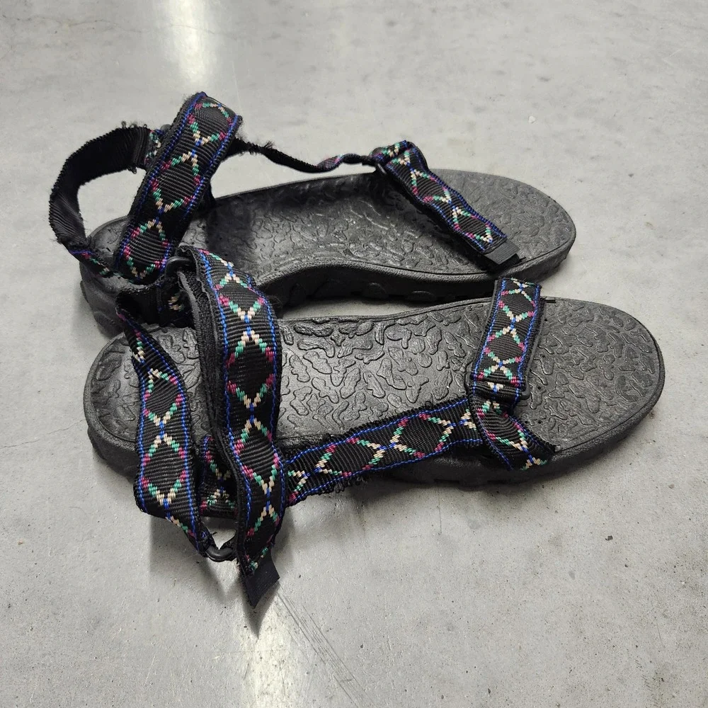 Shoremates Mens Sport Sandals Size 11 Black Geometric Strappy Made in USA